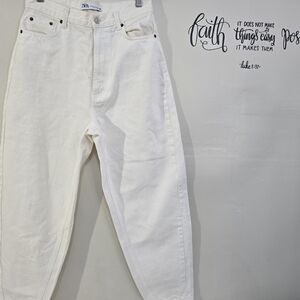 Zara High-Waist White Denim Jeans